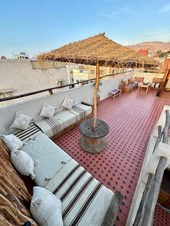 Ocean-view terrace at MatnWave BJJ surf camp residence, Taghazout, Morocco