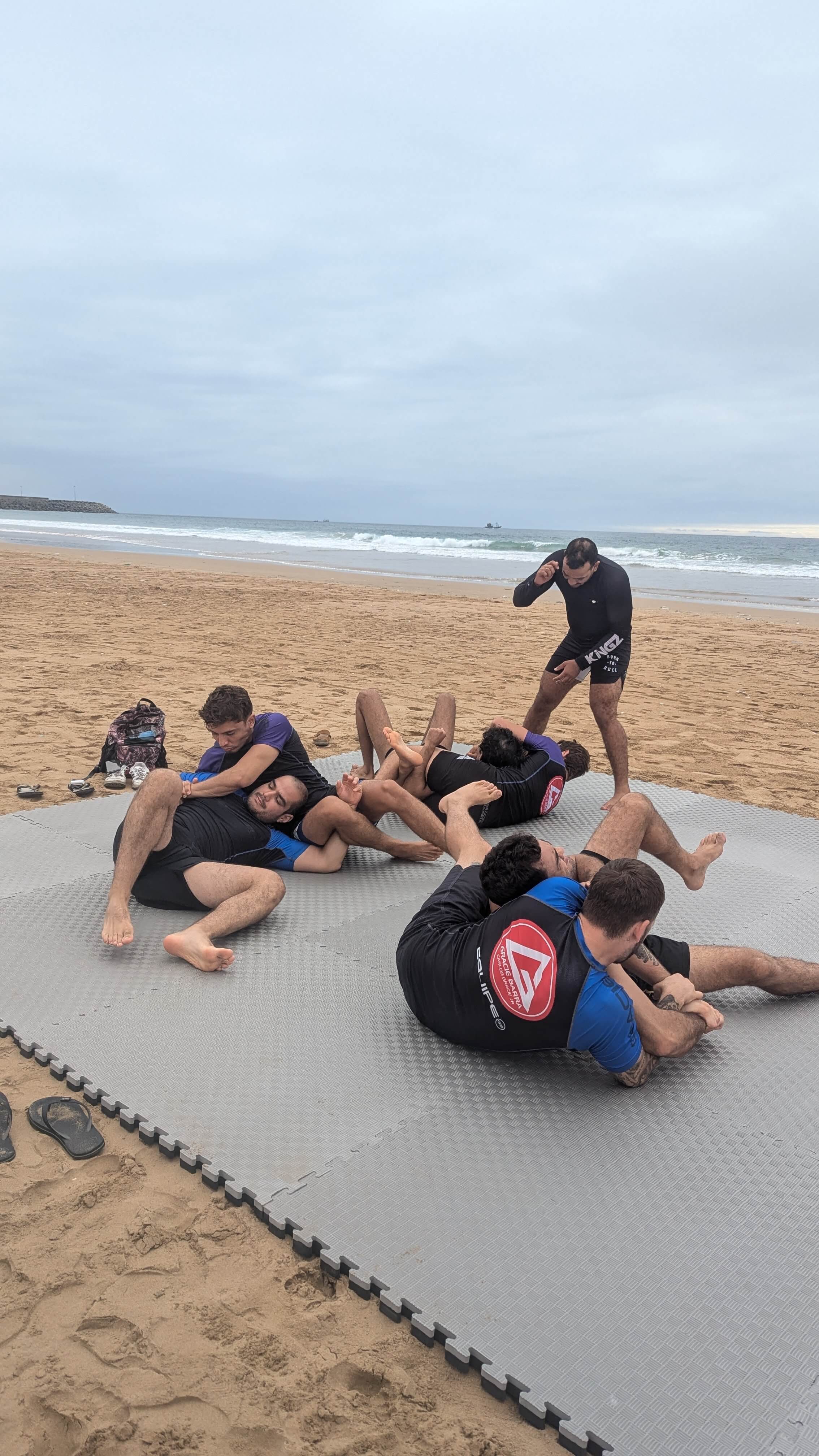 BJJ technique and sparring during MatnWave week-long BJJ surf camp, Morocco